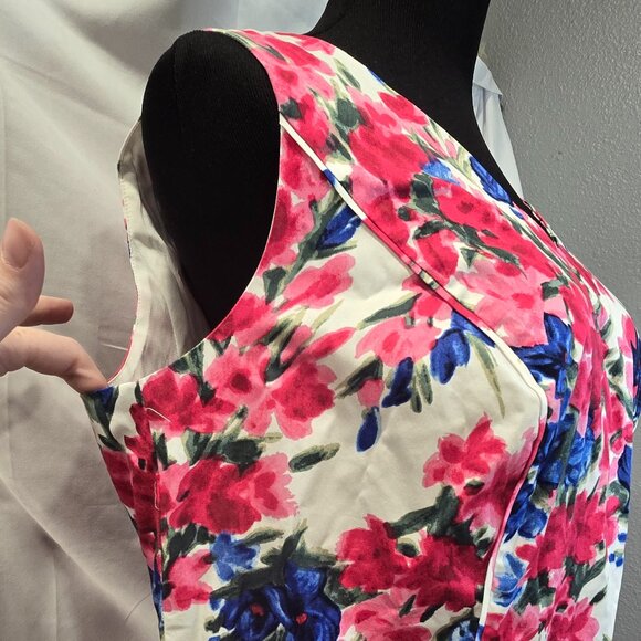 Talbots Floral Dress Size 14W Blue, Red, & White Lined Zip Sleeveless - Picture 9 of 9